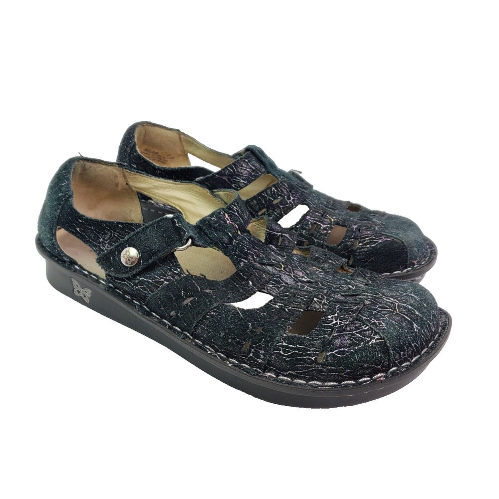 Alegria Pesca Totally Cellular Womens Size 9.5-10 Black Suede Sandal Shoes